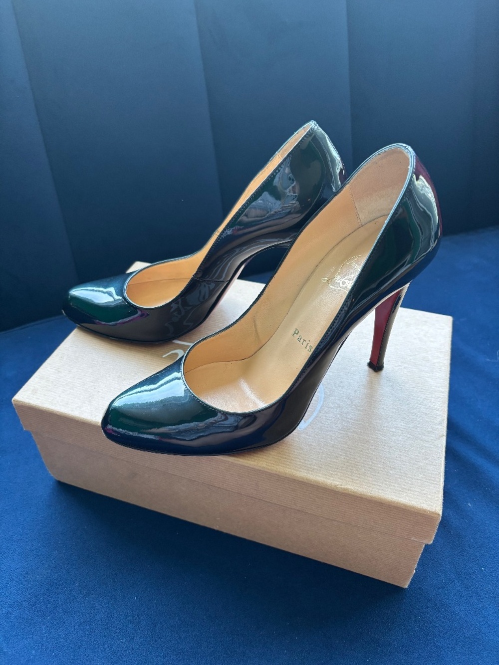 Christian Louboutin patent leather round toe pumps